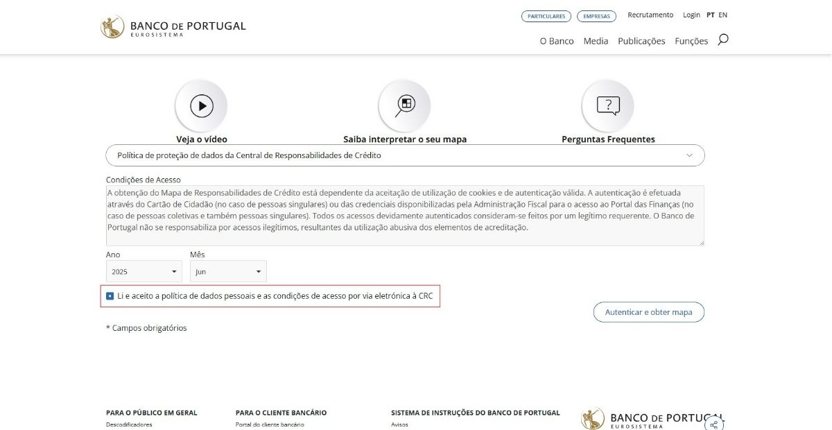 Passo 2. Ler e aceitar as condições de acesso ao CRC